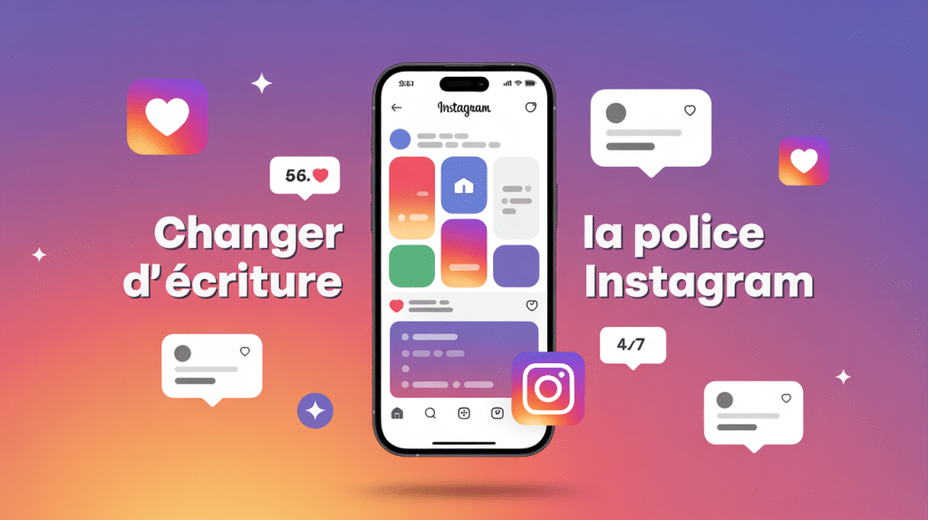 Illustration changer la police d'écriture Instagram smartphone interface polices créatives