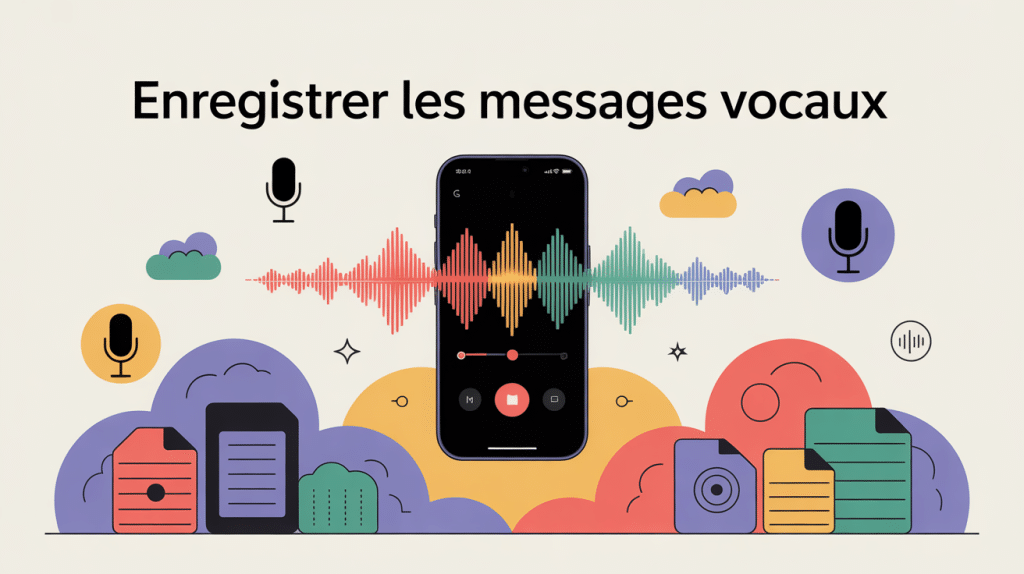 Illustration enregistrer les messages vocaux smartphone ondes sonores