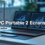 pc portable 2 ecrans sur bureau avec graphiques