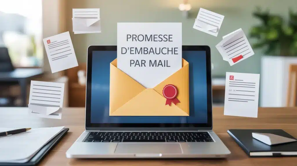 Illustration vectorielle promesse d embauche par mail sur ordinateur