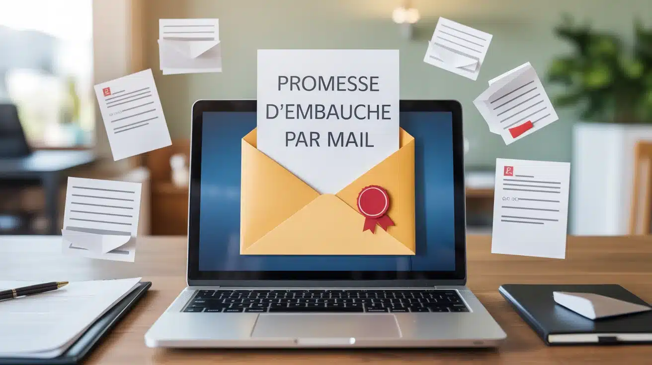 Illustration vectorielle promesse d embauche par mail sur ordinateur