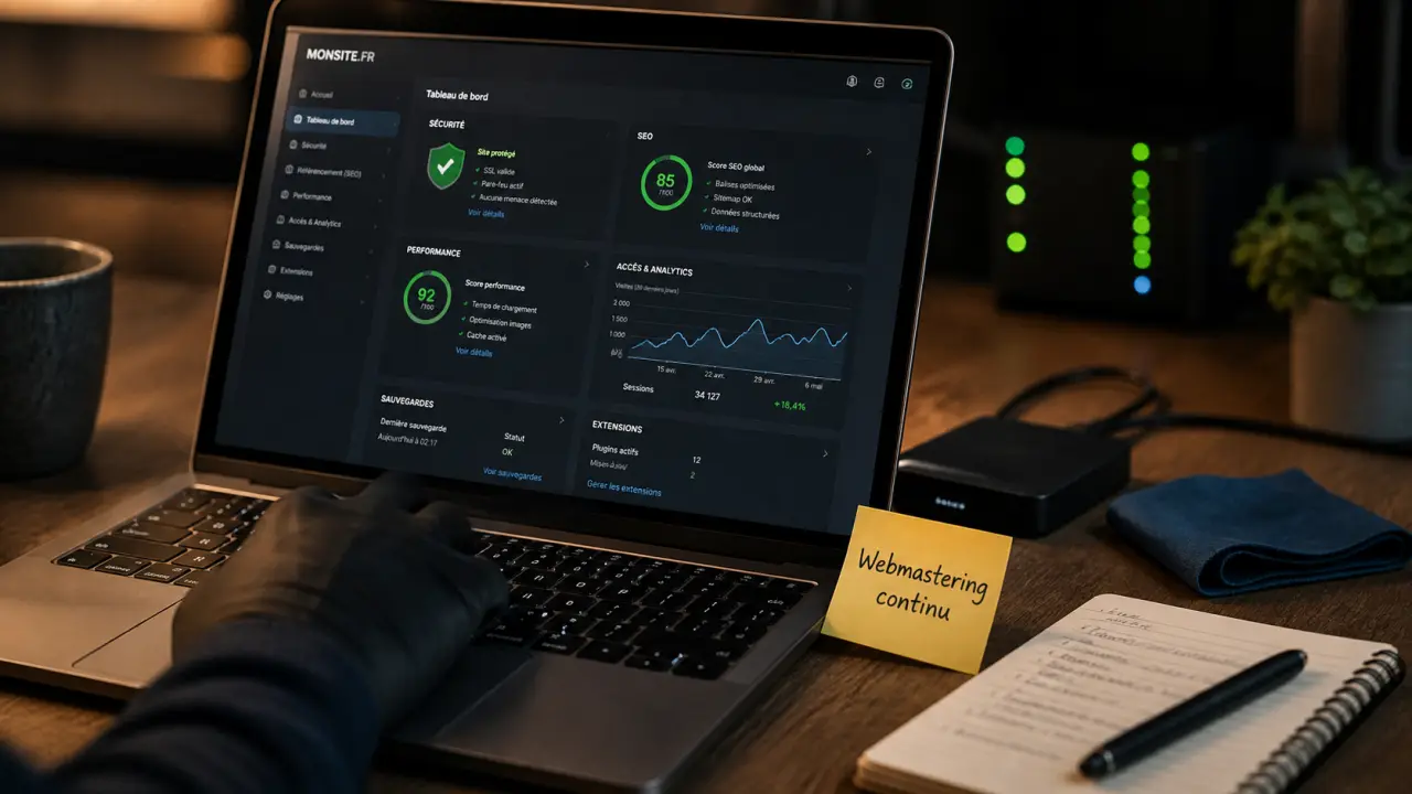 Webmastering continu : sécurité, SEO et performance sur un tableau de bord web